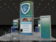 ByoPlanet 20x20 trade show displays by Structurz Exhibits and Graphics.
