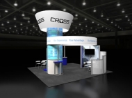 Cross trade show island displays by Structurz Exhibits and Graphics.